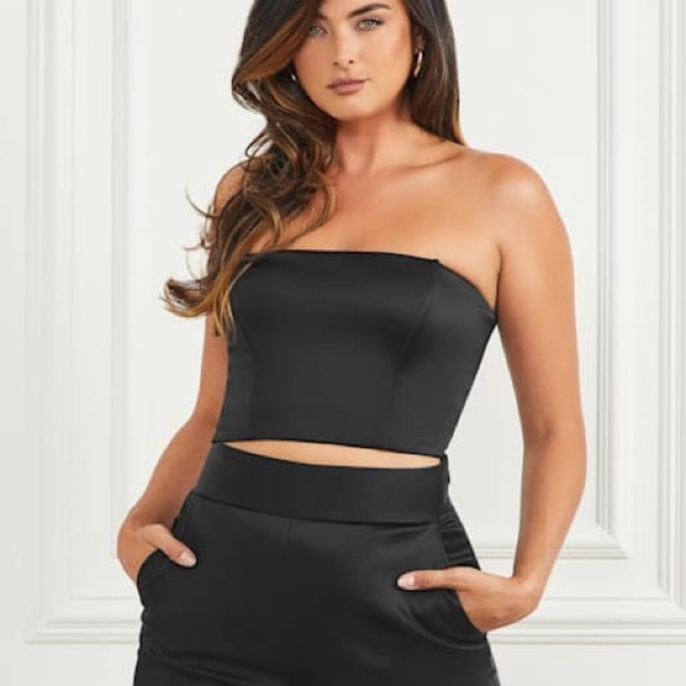 Marciano black satin tube top